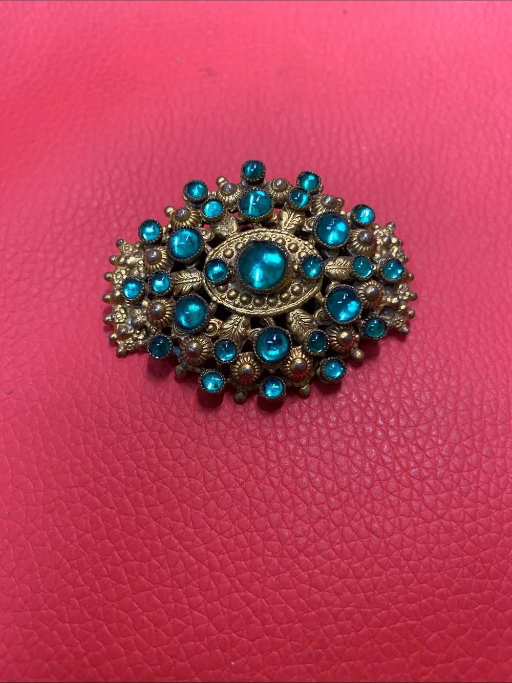 Vintage-Style Czech Glass Gold-Tone Brooch